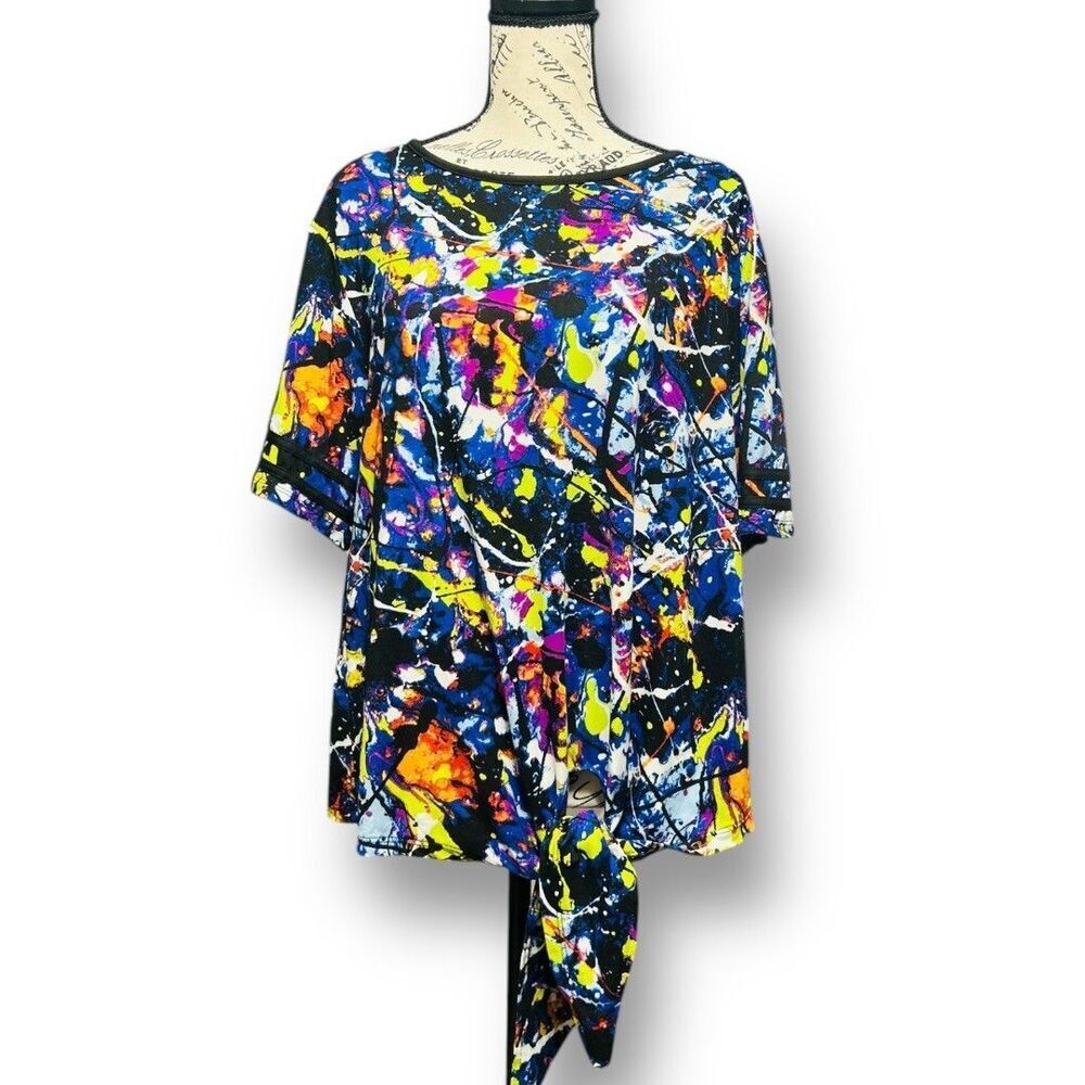 Eye Candy 3X Black Paint Splatter Abstract Print Tie Front Artsy Festival Retro - Picture 2 of 8